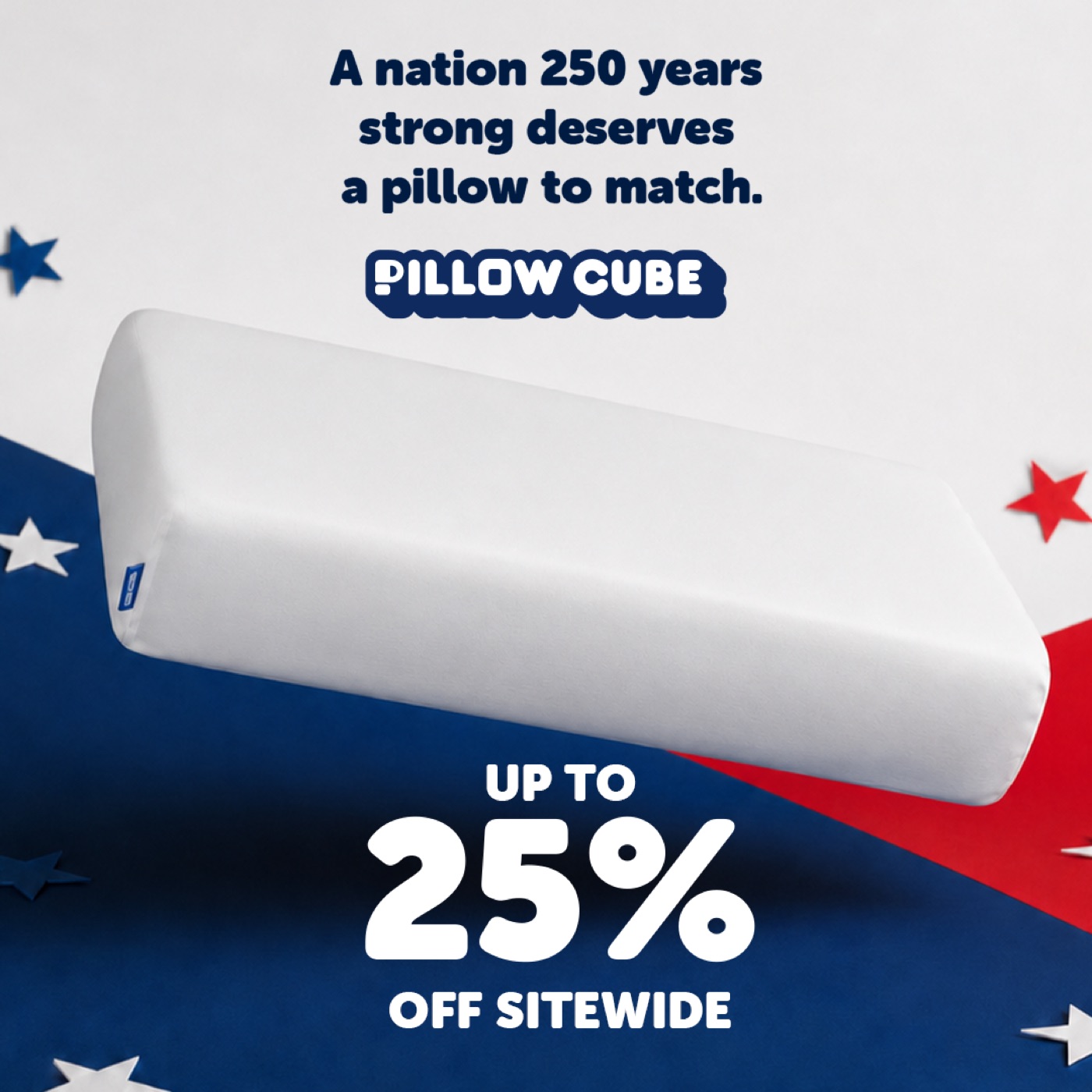 Bedding pillow hero on color square static ad