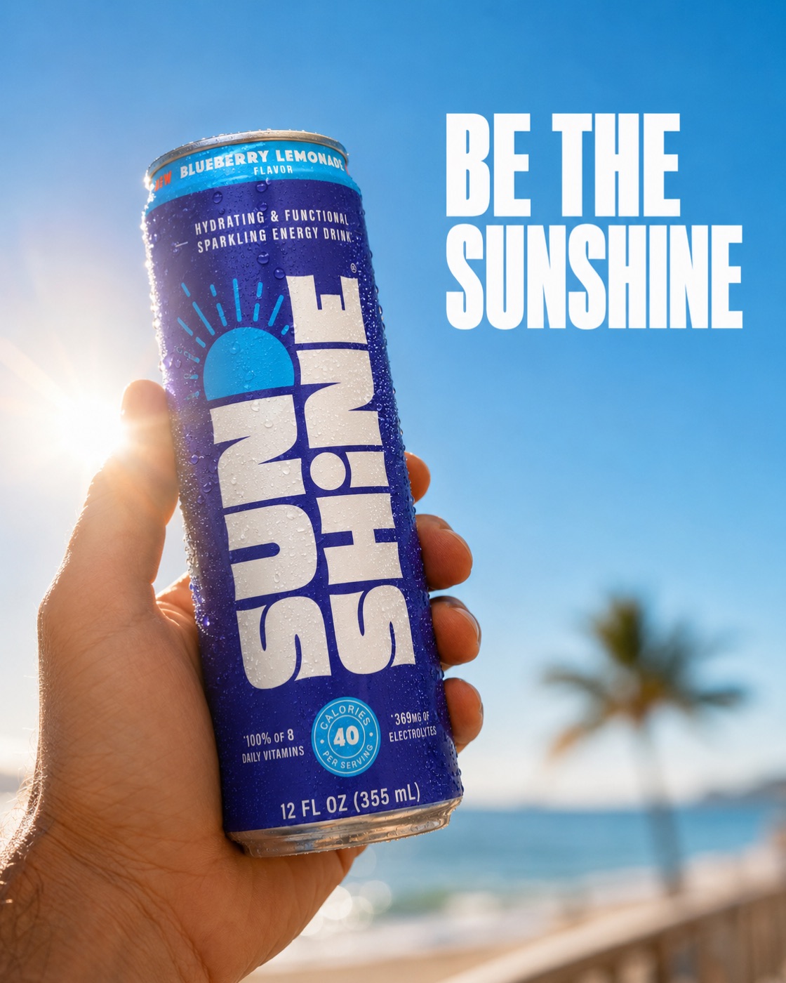 Sunshine sparkling energy drink lifestyle feed static ad