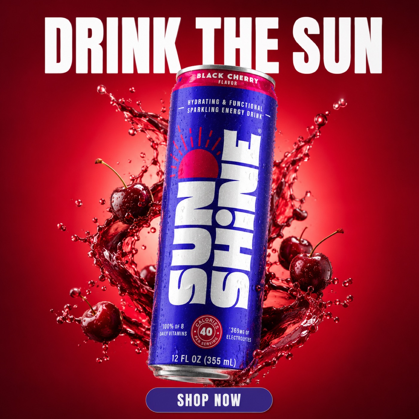 Sunshine sparkling energy drink can product static ad