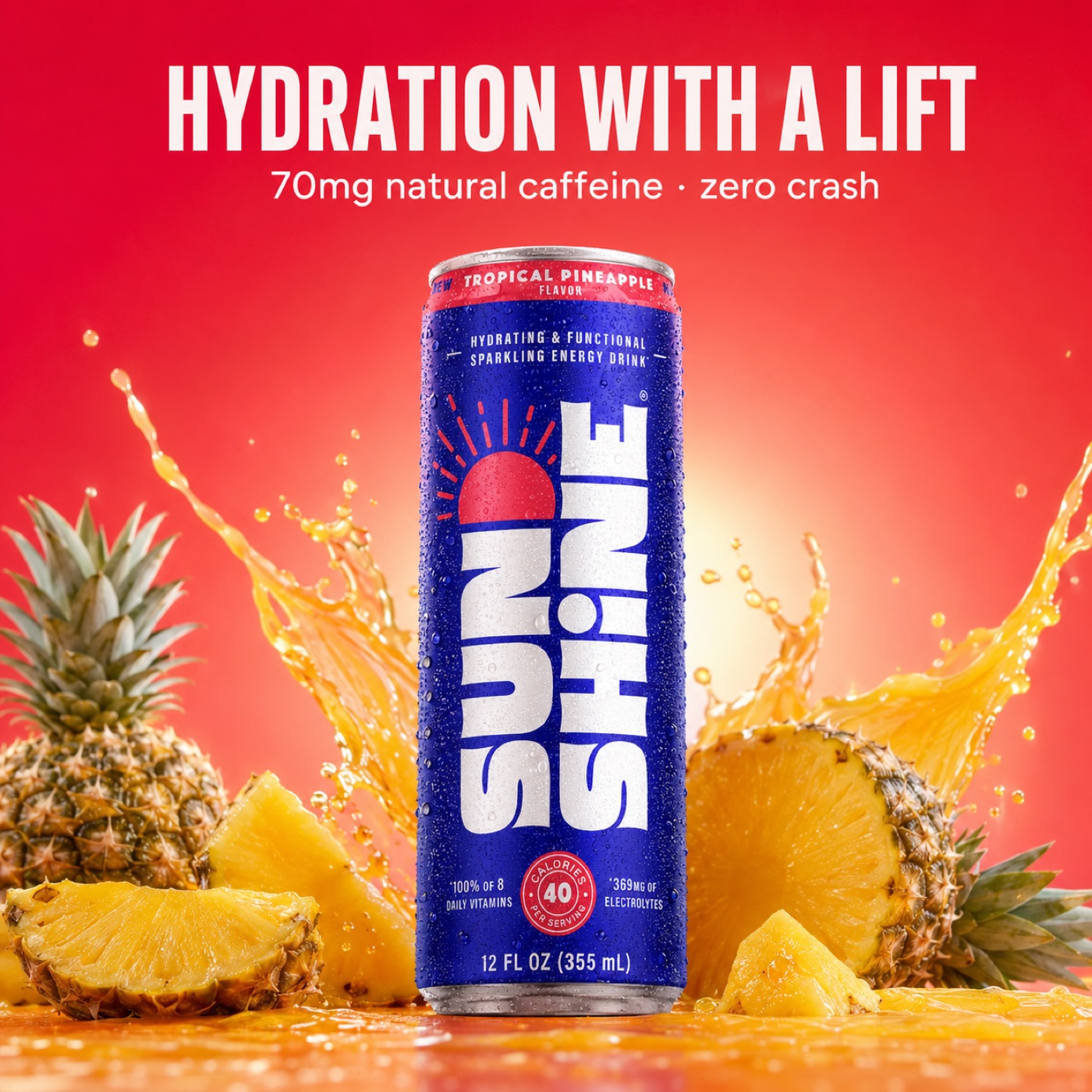 Sunshine sparkling energy drink flavor product static ad