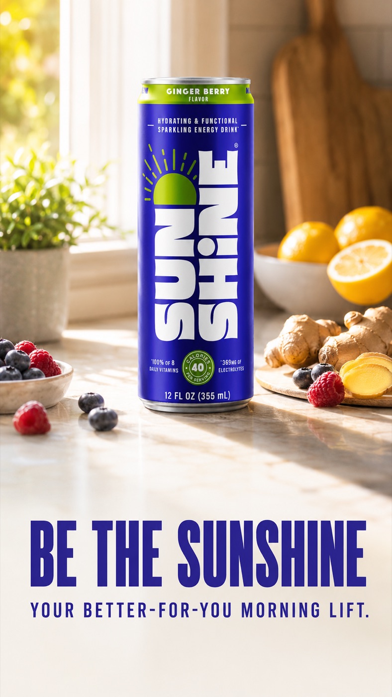 Sunshine sparkling energy drink vertical story static ad